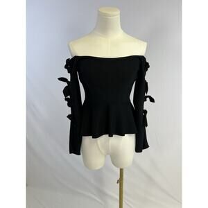Bec & Bridge Black Peplum Cocktail Evening Dressy Top Women’s Size 4 Bow Sleeves